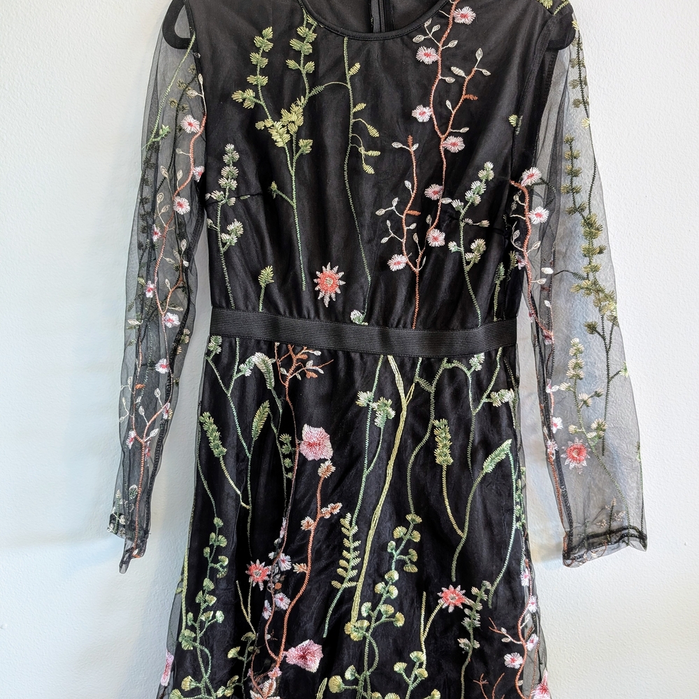 Floral Embroidered Black Dress
